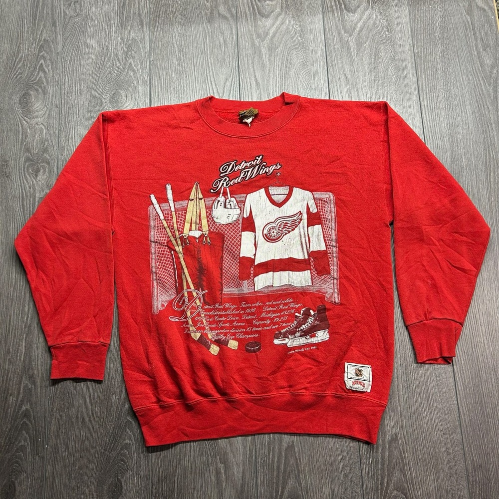 Vintage 1991 Nutmeg Detroit Red Wings Sweatshirt Red Mens Large Made in USA NHL